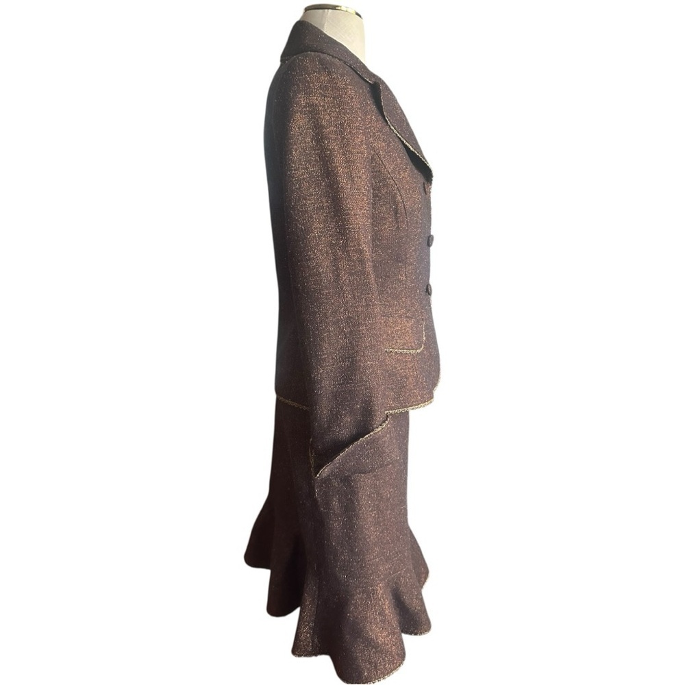 Nipon Boutique Bronze Metallic Tweed Skirt Suit Set Wool Blend Size 4 - Picture 7 of 11